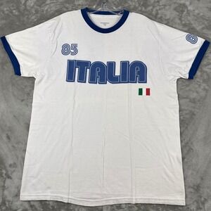Prospirit Italia 85 Ringer T-Shirt Mens Medium White Blue Italy Soccer Graphic